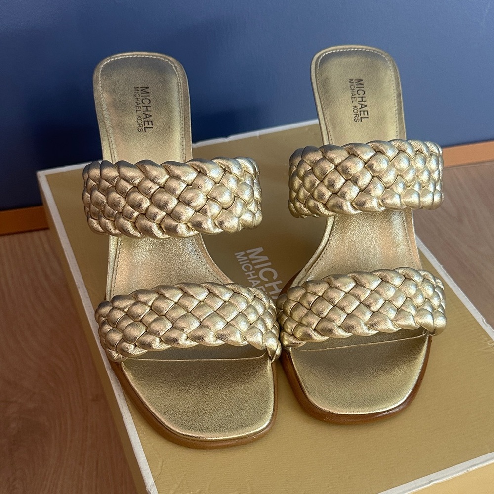 Michael Kors Metallic Gold Braided Sandals